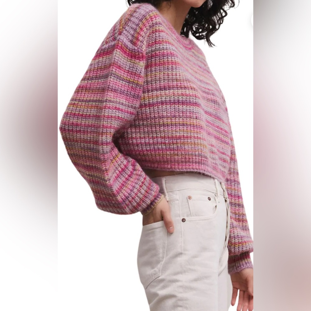 Z Supply Pink and Purple Crew Neck Sweater Size medium